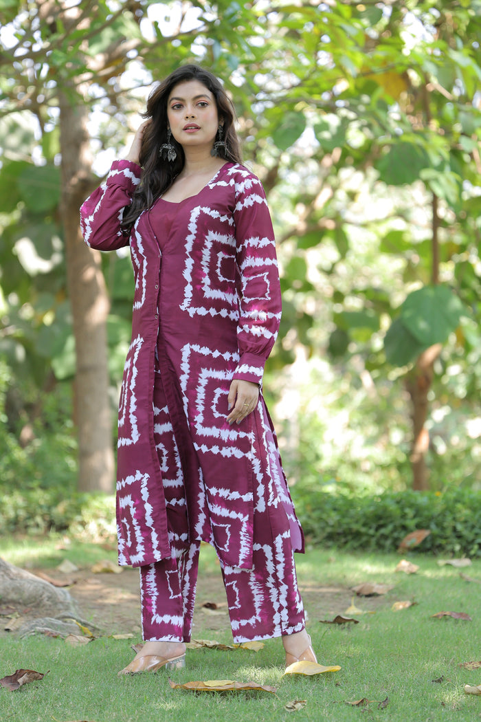 wine shibori print co-ord set