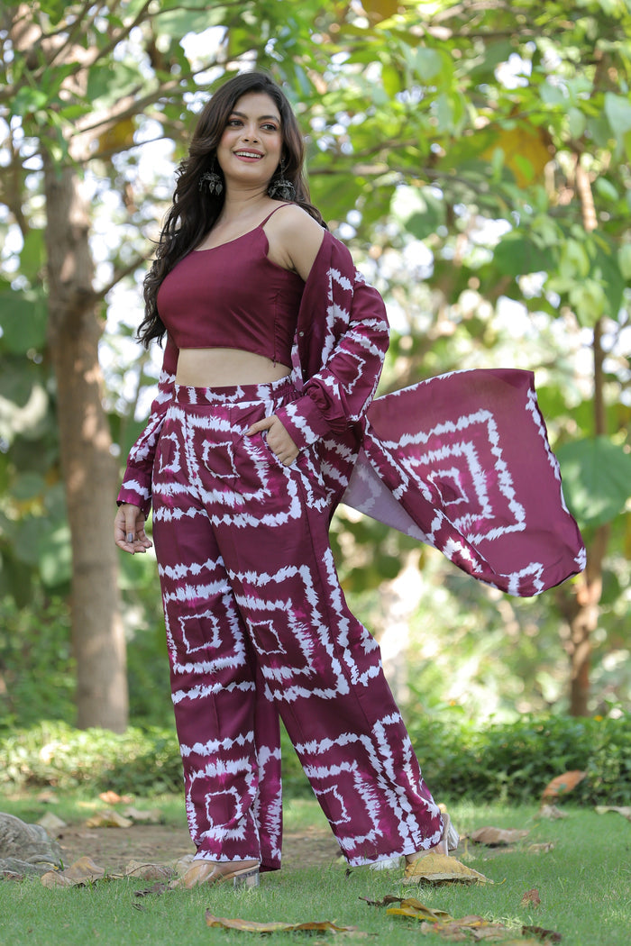 wine shibori print co-ord set