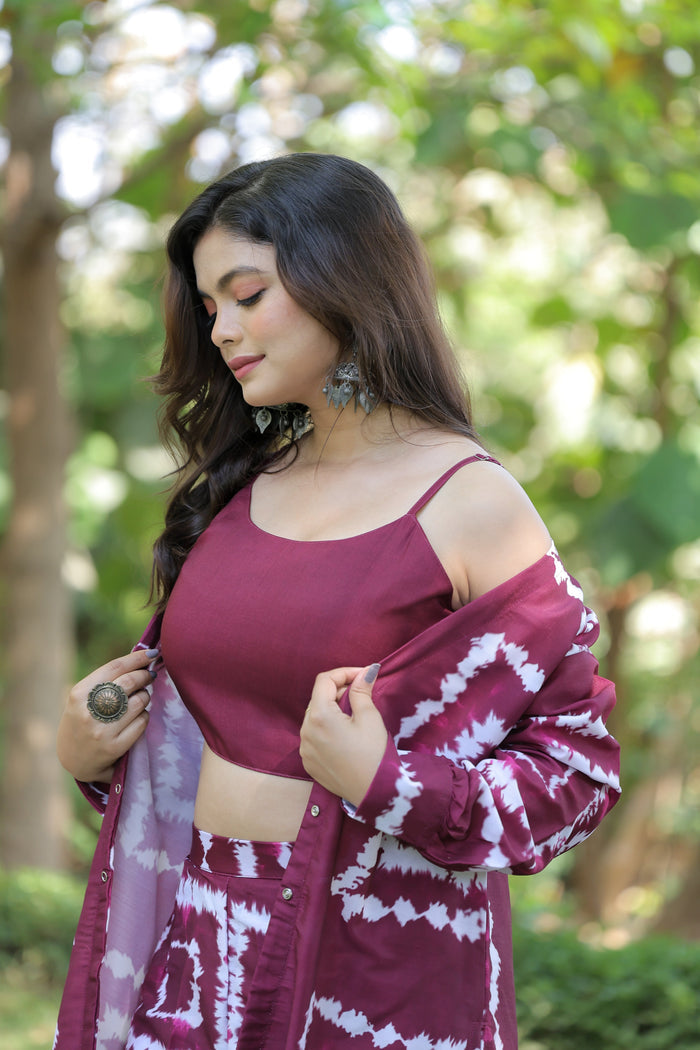 wine shibori print co-ord set