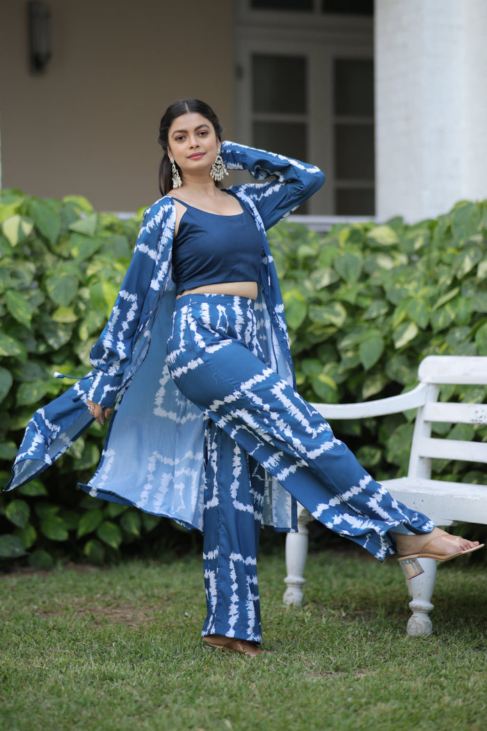 trending blue shibori print co ord set
