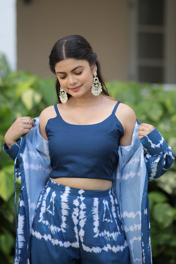 trending blue shibori print co ord set