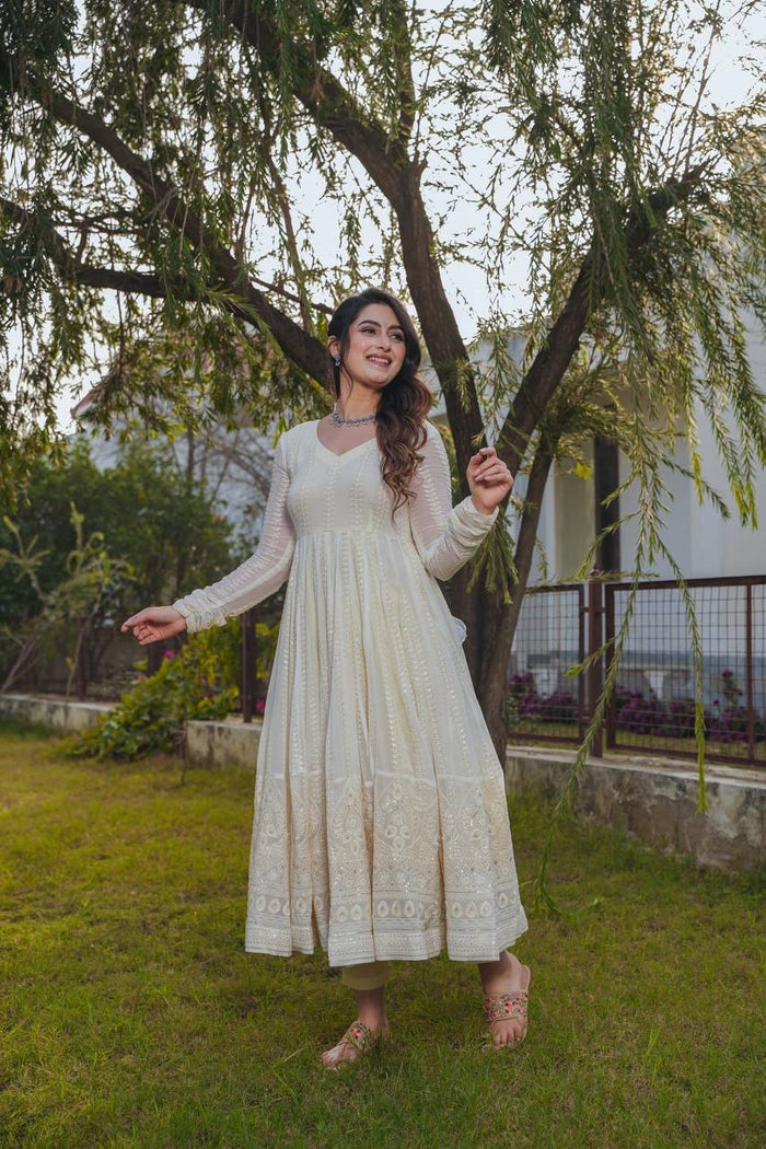 white premium new designer anarkali suit