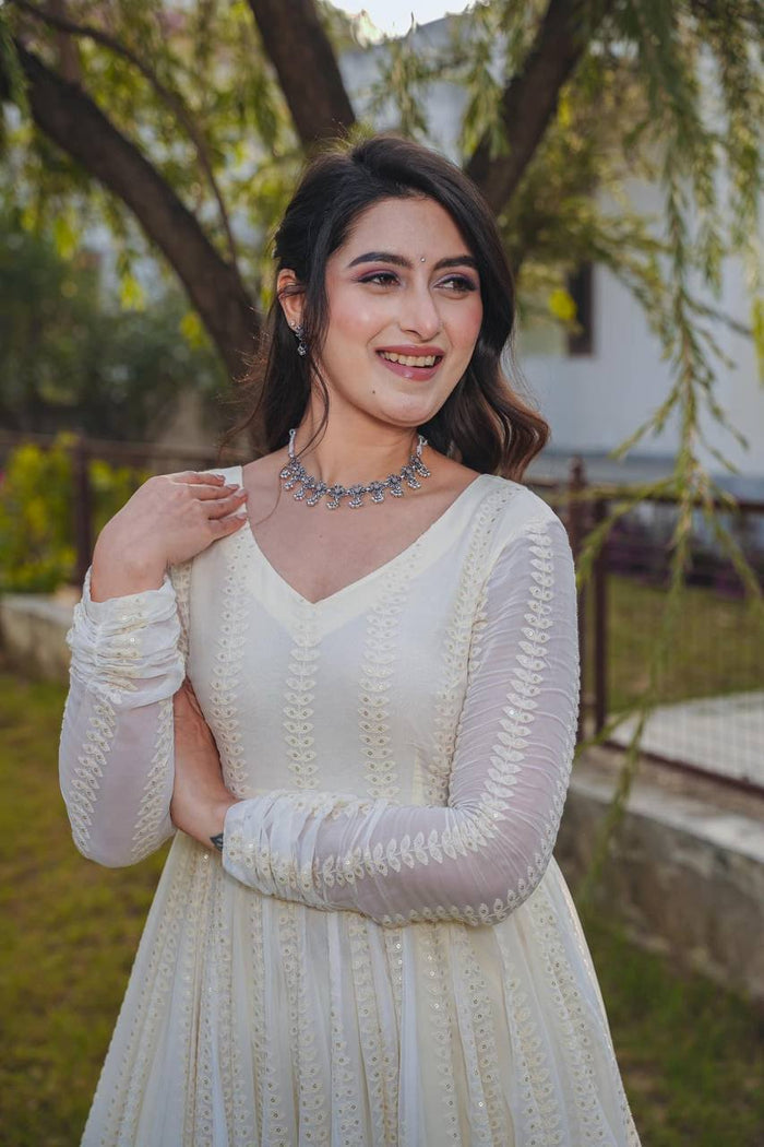 white premium new designer anarkali suit
