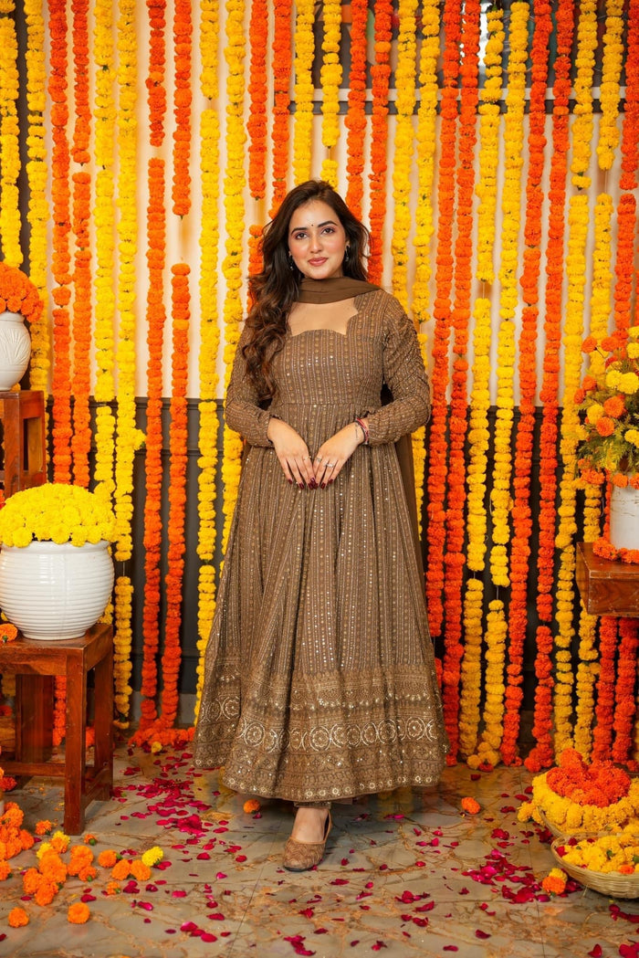 night star chocolate anarkali suit set