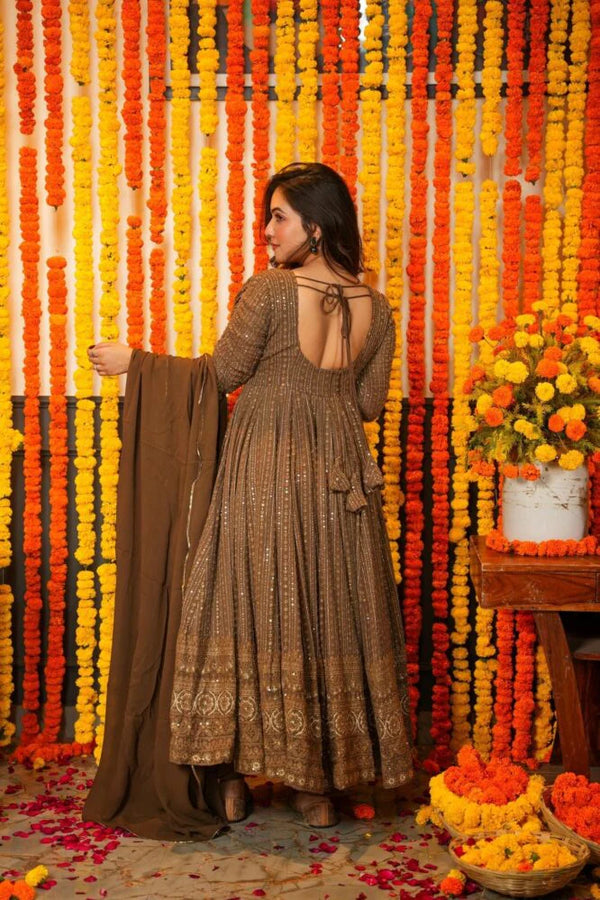 night star chocolate anarkali suit set
