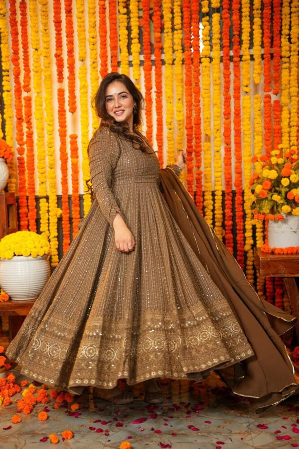 night star chocolate anarkali suit set