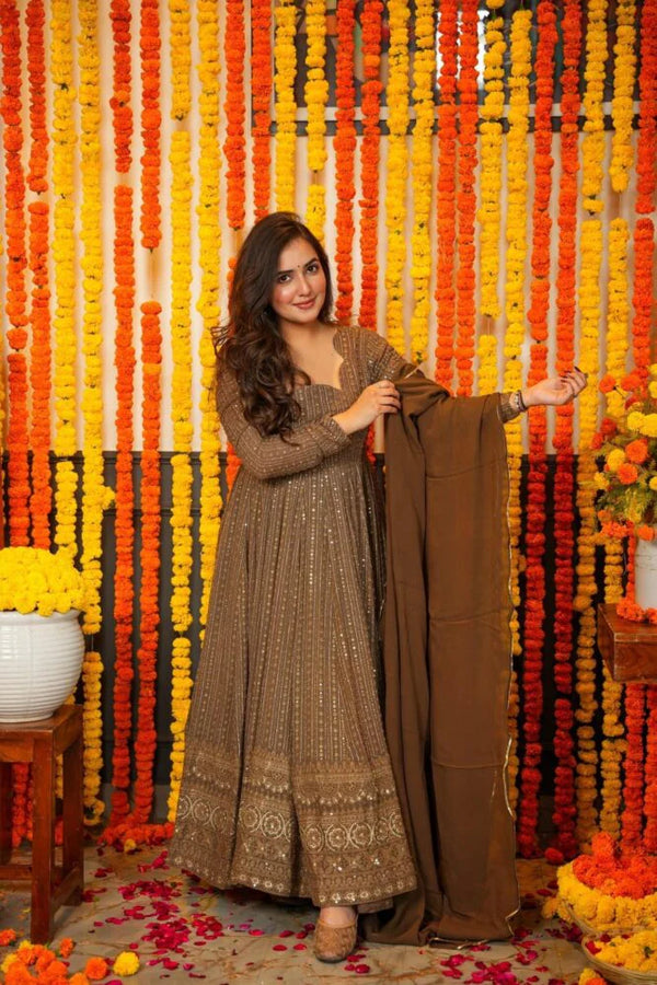 night star chocolate anarkali suit set