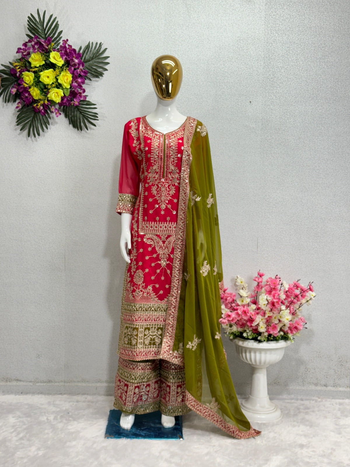heavy fuax georgette green suit
