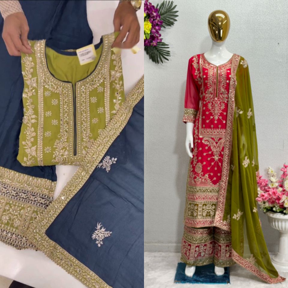 heavy fuax georgette green suit