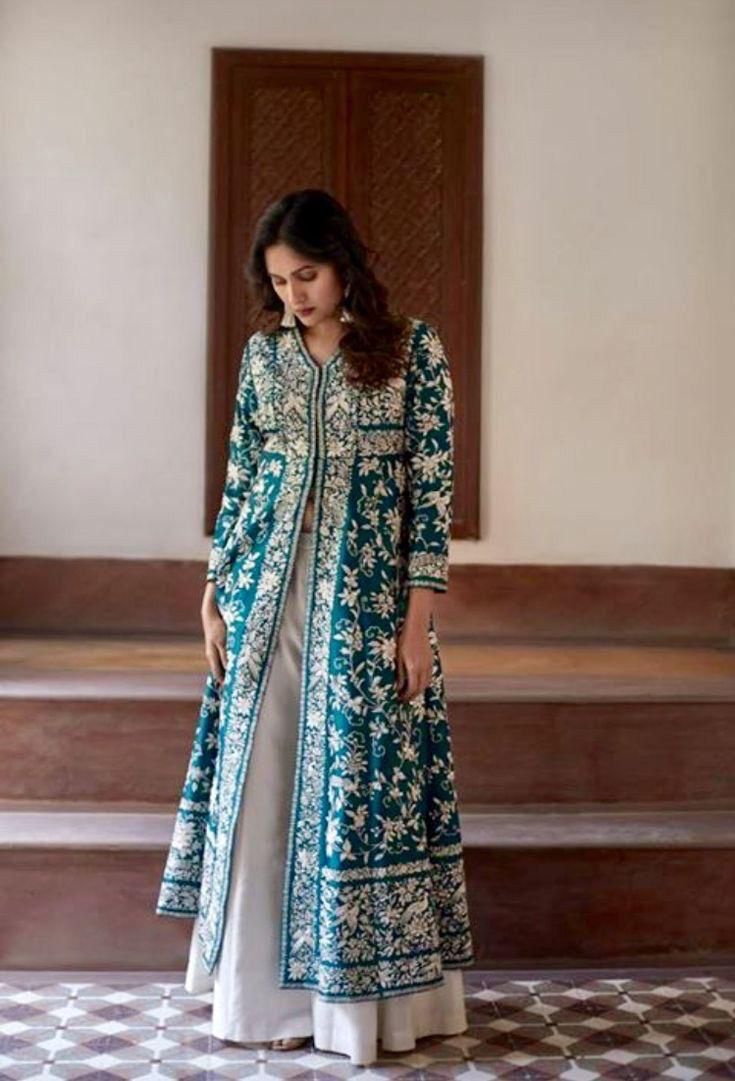 designer heavy embroidery work gown with plazzo