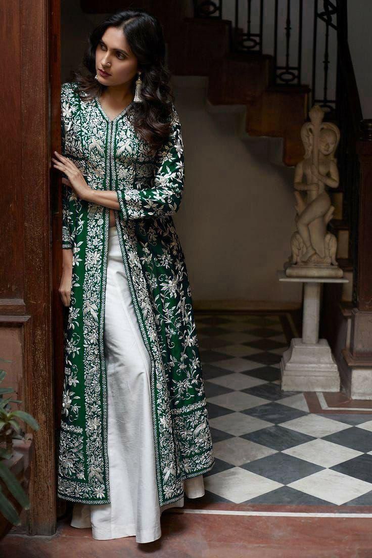 designer heavy embroidery work gown with plazzo