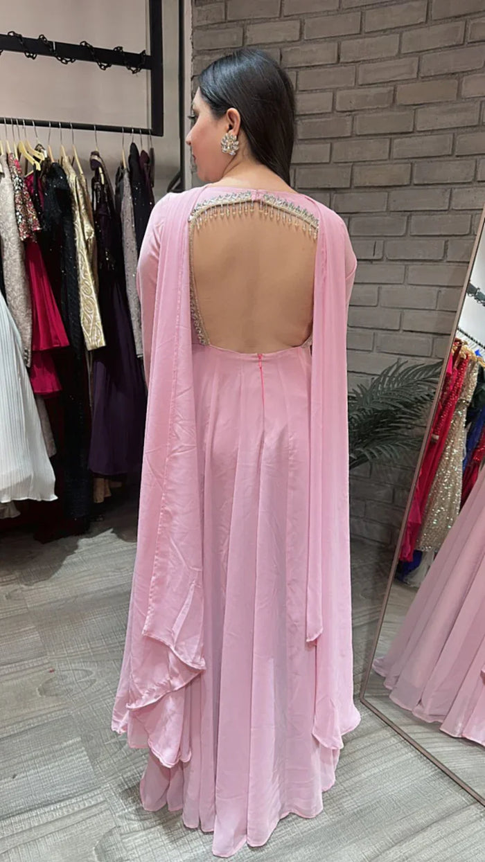 baby pink anarkali premium suit set