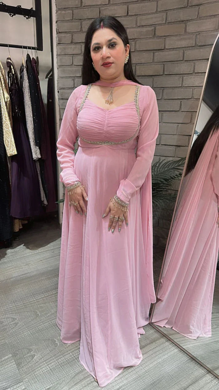 baby pink anarkali premium suit set