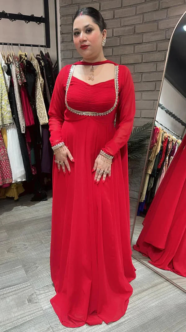 red anarkali premium suit set