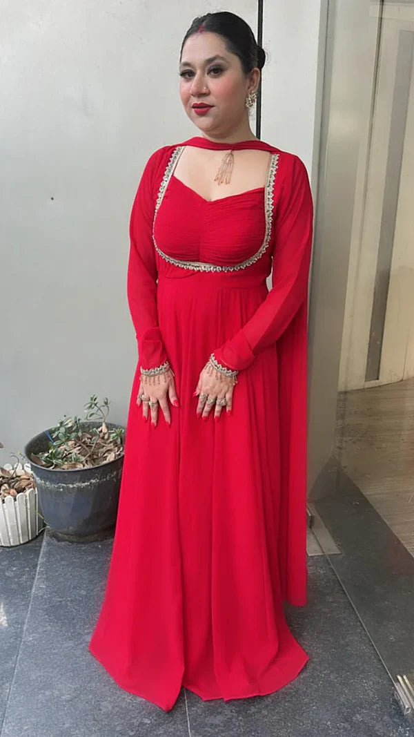 red anarkali premium suit set