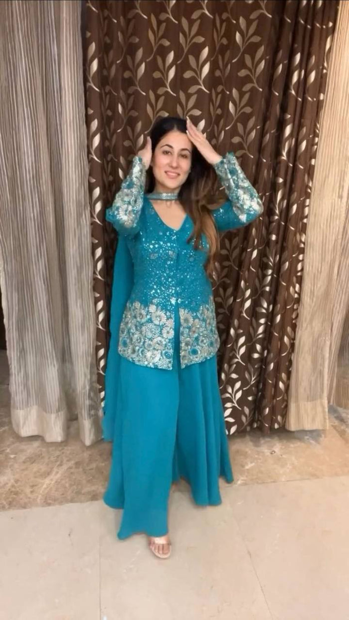 elegant georgette anarkali sharara set
