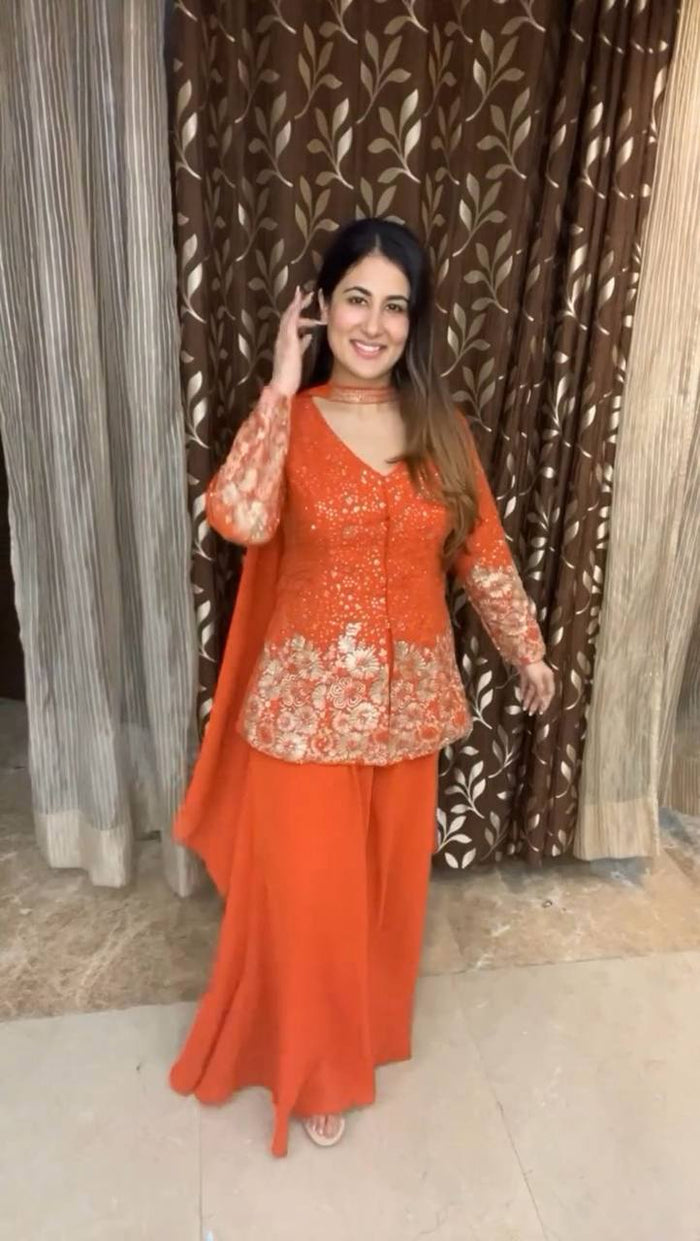 elegant georgette anarkali sharara set