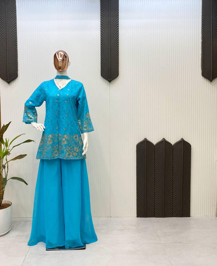 elegant georgette anarkali sharara set