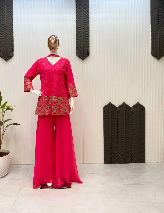 elegant georgette anarkali sharara set