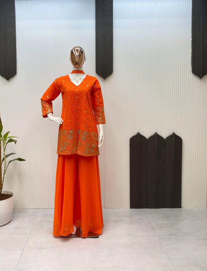 elegant georgette anarkali sharara set