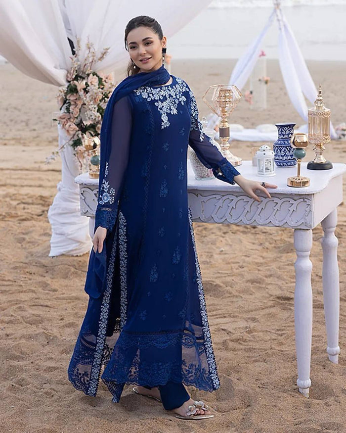 blue designer suit with pant and dupatta set