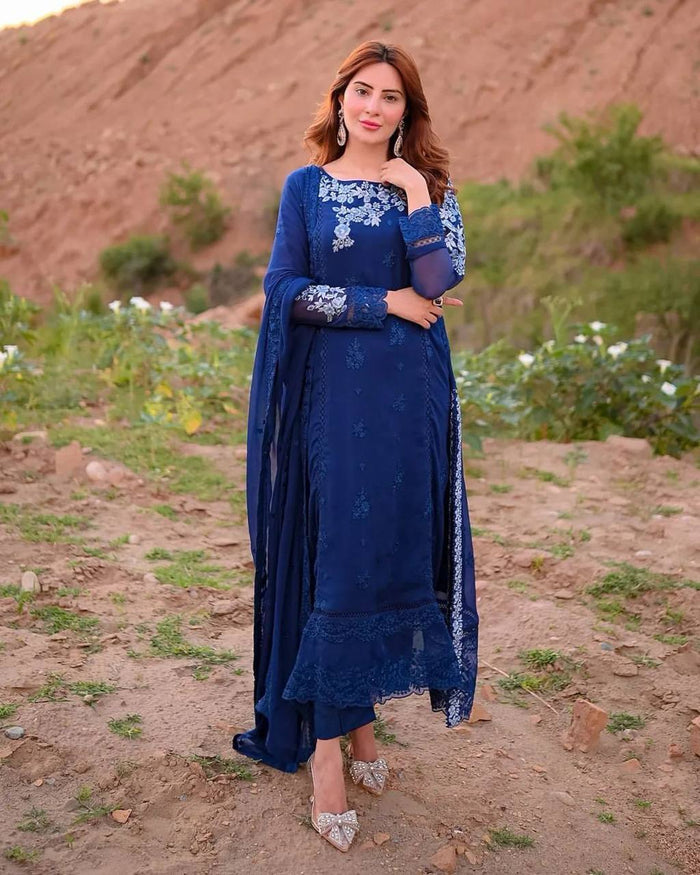 blue designer suit with pant and dupatta set
