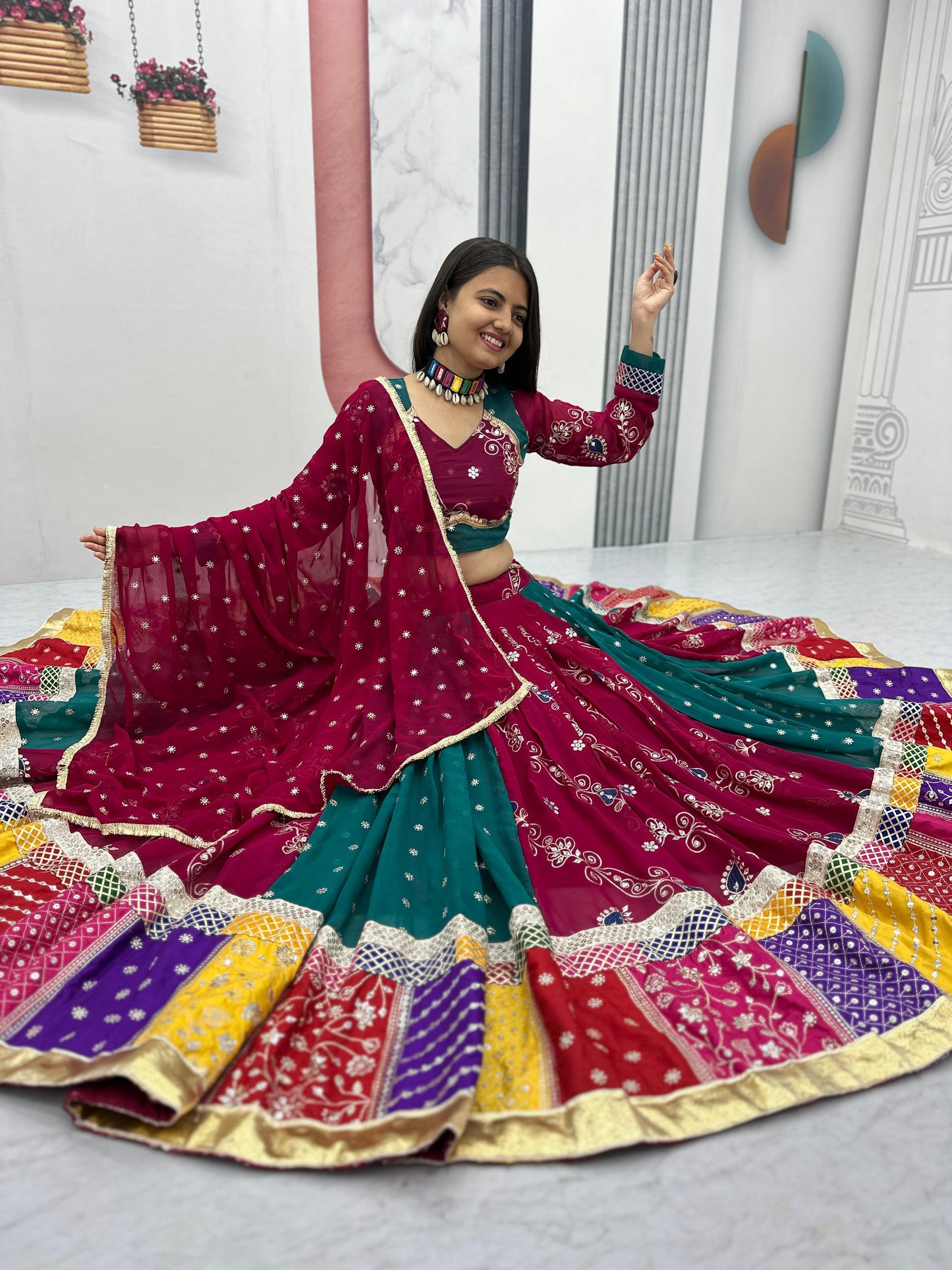 heavy embroidery thread &sequence work lehenga choli