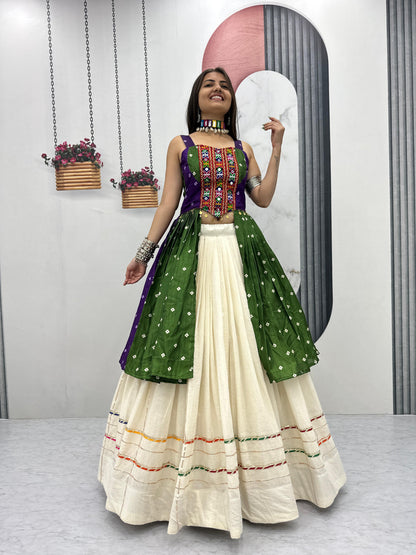 Bandheji Print With Gamathi  Real Mirror Work Choli