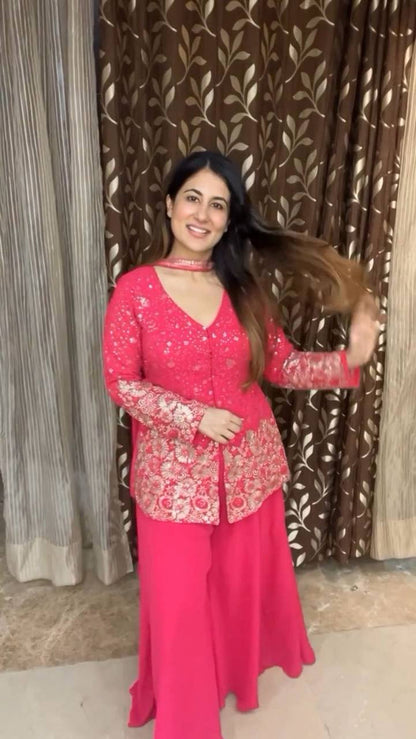 Elegant Georgette Anarkali Sharara Set