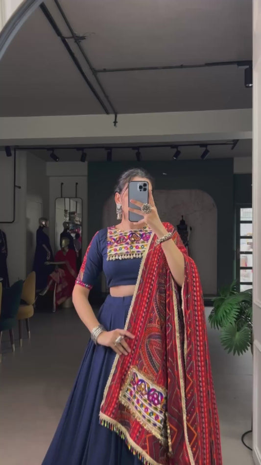 Bandhej Print And Foil Work For Navratri Lehenga choli
