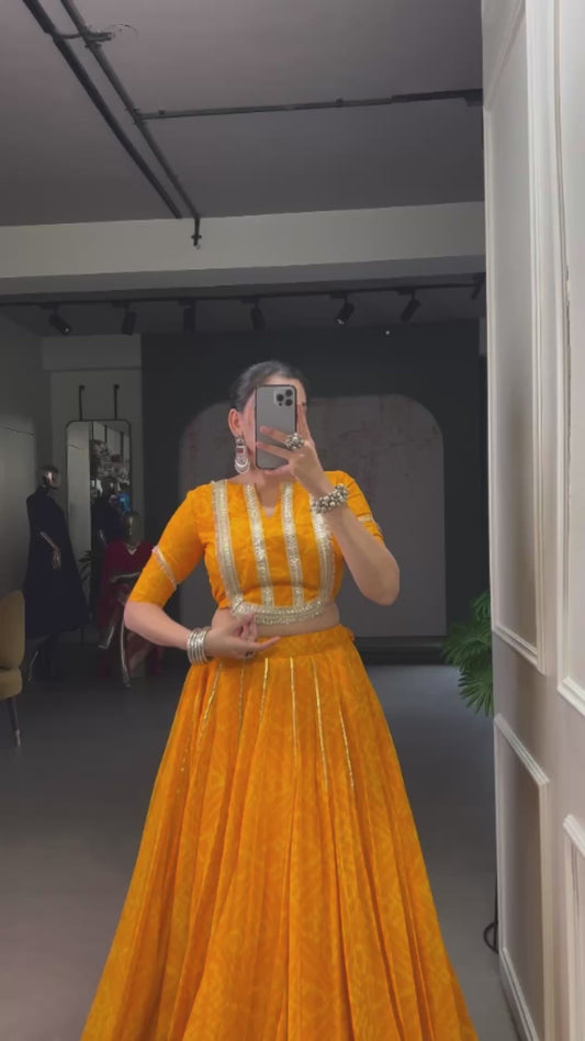 Bandhej Print With Sequins Lehenga Choli