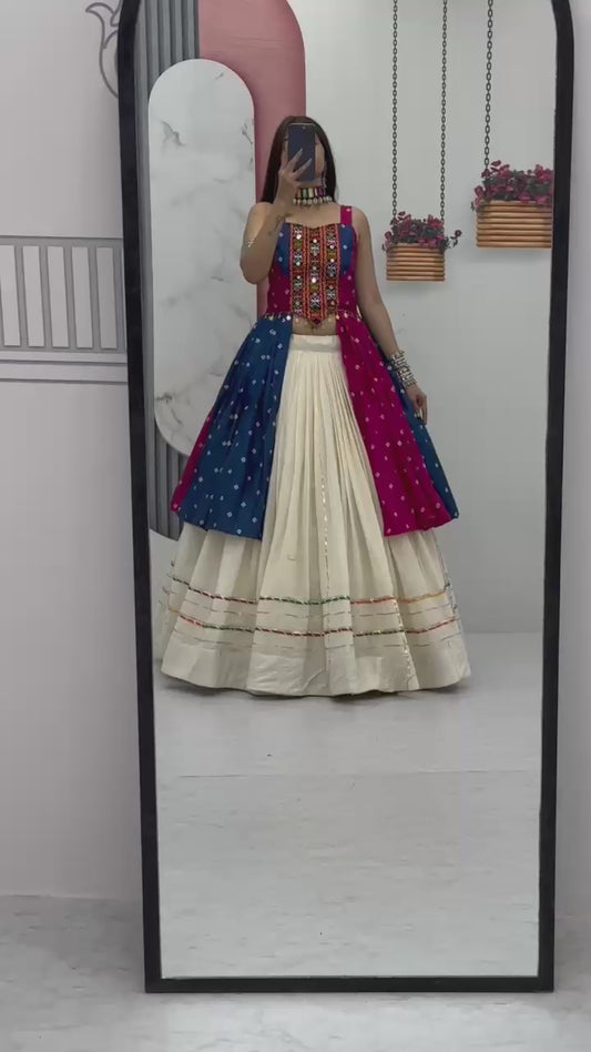 Bandheji Print With Gamathi  Real Mirror Work Choli